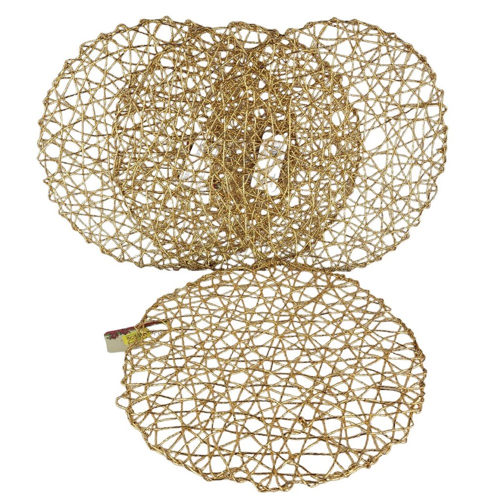 Holiday At Home NWT Set 4 Tangled Open Weave Round Circle Circular Metallic Gold